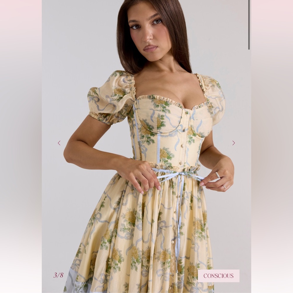 Lemon Vintage Rose Chiffon Midi Dress (PENELOPE)